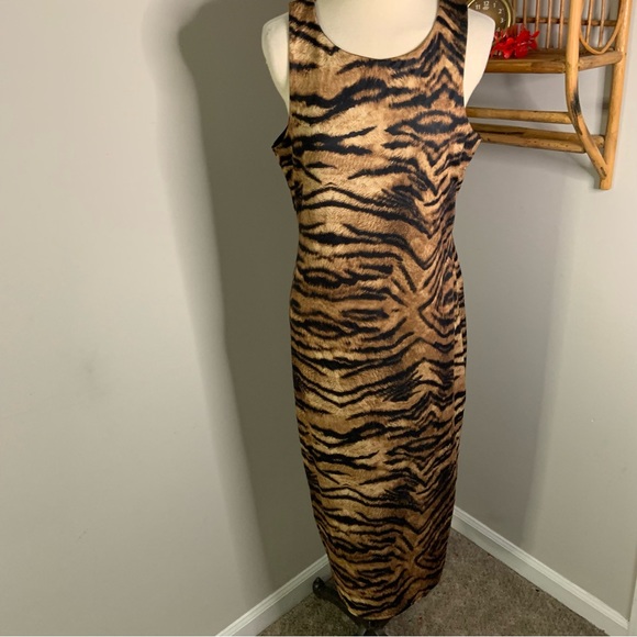 Animal Print Bodycon Midi Dress River Island NWT Tiger Print USA Large STRETCH - Picture 1 of 6
